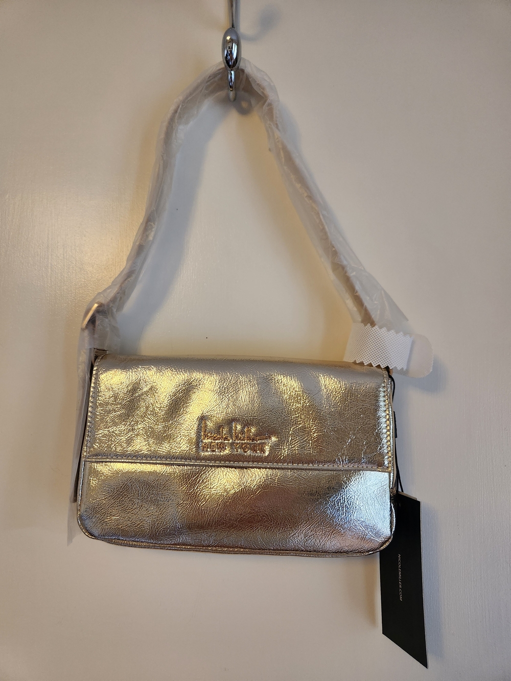Nicole Miller New York Metallic Gold Shoulder Bag Purse NWT Y2K